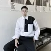 남성 일본 스타일 streetwear 힙합 셔츠 남자 블랙 화이트 스플 라이스 캐주얼 느슨한 긴 소매 남자 셔츠