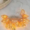 Strängar Rose Gold Leaf Fairy String Lights Color Temperatur 3000kled Copper Garland Lamp Festival Decoration Iron Lysd LED