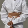 Jusahy y2k bandage skjorta för kvinnor höst hajuku stil långärmad toppar kontor dam kläder solid casual vild streetwear 220408