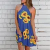 Camicette da donna Camicie Abiti estivi da donna Stampa girasole Boho senza maniche Halter Bandage Elegante prendisole Mini abito nero Vestido D