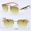 En gros en bois avec métal C décoration bois lunettes de soleil sans monture unisexe ornemental couleur claire lentille conduite mode homme femme cadres designer lunettes de soleil en or 18 carats