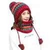 Berets Pieces Set Winter Hat Scarf For Women Plus Velvet PomPom Beanies Knitted Female Thick And SetBerets