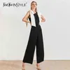 Twotwinstyle Bowknots Patchwork Women Jumpsuit O Neck Sleeveless Hit Color Sexy Party Jumpsuits Female Summer Fashion New 210326