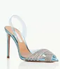 Newst Elegant Summer Brands Gatsby Sandals Shoes Pointed Toe Slingback Pumps Crystal Swirls PVC Toecaps High Heels Dress Party Wedding EU35-43 with box