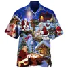 Camisas informales para hombre Navidad Santa Claus un botón Hawaii 3D impreso verano manga corta playa Tops ropa 5XL Eldd22