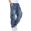 Jeans pour hommes hommes grande taille 46 lâche hommes denim pantalon poche droite baggy décontracté streetwear hip hop marque bleu jambe large cargo