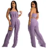 Sexig Strapless Splicing Byxor Set Ny sommar fritid Kvinnor Solid Color Ruffle Wrapped Bra Fashion Tassel Beach Suit