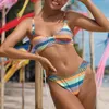 Push up bikini 2022 traje de baño de rayas coloridas mujeres Sexy conjunto de 2 piezas traje de baño de corte alto traje de baño femenino ropa de playa nuevo