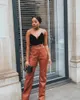 Kobietowe spodnie kobiety Capris Wysokiej jakości kobiety długie spodnie 2022 PU skórzane kieszenie w talii moda seksowna prosta odzież uliczna