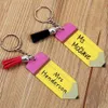 Anneau personnalisé lettres clés vierges gland cadeaux de la journée de l'enseignant crayon porte-clés acrylique étudiant enfants porte-clés faveur accès au festival