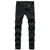 Men's Jeans Black Slim With Ripped Knees European And American Men's Stretch TrousersMen's