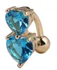 Navel Bell -knop Ringen Body sieraden 6 kleuren omgekeerd kristallen staaf buikring goud piercing twee hart pierce K2682 drop levering 2021 932RU
