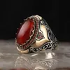Anéis de casamento vintage peru jóias artesanais cor de prata dois tom homens tocam pedra natural de zircão vermelho para mulheres band rita22