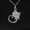 Pendant Necklaces New Lovely Cat Round Stones Turquoise Pink Quartz Charms Necklace For Women Men Gift Accessories Drop D Carshop2006 Dhj8Z