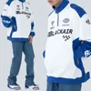 Män Jacka Retro Street Racing Motorcykel Dräkt Tunn Brev Skriv ut Halv dragkedja Långärmad Svart Vit för Kvinnor Storlek M-XXL