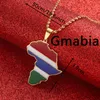 Pendentif Colliers Mode Pays Drapeau Gambie Afrique Carte Unisexe Plaqué Or Charme Bijoux CadeauPendant
