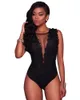 Women's Two Piece Pants Fashion Women Sexy Solid Floral Lace Mesh Bodysuit Leotard Romper Deep V-Neck Sleeveless Summer