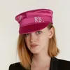 Berretti Designer di marca Cappellini primavera-estate Donna Berretto da ragazzo bicolore Cappello da panettiere in raso impreziosito da cristalli