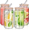 DHL 12oz 16 Unzen Sublimation Glas Beer Tassen mit Bambusdeckel Stroh Stroh Bumbler DIY Blanks Frosted Clear Can Colls Hitzeübertragung Cocktail Iced Coffee Whisky B1116