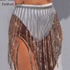 Glitter Długie Tassel Spódnice Złote Silver Crystal Diamonds Luźne Regulowane Seksowne Kobiety Summer Beach Bikini Mini Spódnica 220401