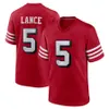 Futebol 13 Purdy 85 Kittle 23 McCaffrey 29 Hufanga 97 Bosa 19 Deebo Samuel 5 Lance 54 Warner 25 Mitchell 16 Joe 80 Rice 42 Lott 8 Young 11 Aiyuk Jersey Vermelho Branco Preto 49