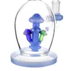 8-inch blauwe glazen bong met gebogen hals en paddestoel-circ-percolator, vrouwelijk gewricht van 14 mm