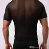 Męskie ciasne ubrania seksowna siatka przezroczysta koszulka T-shirt oddychająca sportowa koszulka z krótkim rękawem