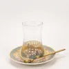 Tassen Untertassen Turkische Teegläser mit Löffel Kaffee Tasse Romantische exotische Glasblau Gold Küchendekoration trinken210z242t