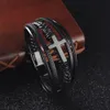 Nowe mody wielowarstwowe czarne skórzane stalowe stalowe krzyżowe Bracelety dla mężczyzn prezent 9174740