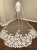 Langer Brautschleier, 1-stöckig, Hochzeitsschleier mit Kamm, weiß, elfenbeinfarben, Kathedralen-Spitzenapplikationen, gewellt, für Brautaccessoires, 300 cm