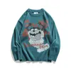 Men's Sweaters High Street Knitted Sweater Men Cartoon Pattern Pullover Vintage Casual Loose O-Neck Jumpers Streetwear Unisex Autumn Japanes