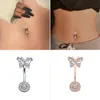 Crystal Belly Button Ring Butterfly Belly Piercing Ear Steel Long Dangle Flower Navel Rings Sexy Body Jewelry