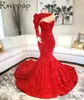 Glitter lantejoulas vermelho sereia vestidos de baile longos 2022 menina africana projetado pescoço alto com manga única nova festa vestido de baile5770784