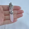 Retro çiçek çekicilik taş altıgen prizma kolye ametist opal kuvars kurşun kristal iyileştirici kolye kolyeleri kadınlar için moda takılar erkek hediye