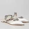 Top Quality Lurum Sandals Shoes Satin Crystal Embellished Mules Pointed Toe Slippers Flat Lady Comfort Party Wedding Dress EU35-43