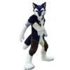 Costume da mascotte Husky Fox all-in-one di pelliccia media e lunga che cammina vestito di Halloween Party di ruolo Puntelli di cartone animato Fursuit # 049