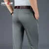 High Quality Men s Straight fit Casual Pants Spring Business Straight Stretch Light Grey Khaki Black Trousers Male Size 42 220719
