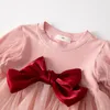 Girl's Dresses Baby Dress For Girls Sweet Red Bow Tulle Princess Long Sleeve Autumn Children Clothing Girl Birthday Party ClothesGirl's