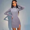 Female Dress Turtleneck Bright Silk Slit Knitted Mini Long Sleeve Bodycon Dresses For Women 2022 Spring Autumn Sexy Club Clothes Y220413