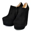 Legzen Fashion Women's Ankle Boots Platform Round Toe Wedge Bootie Faux Suede Black Shoes Woman Plus Size296v