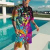 Summer Trend Men's garnitur zwyczajne spodenki plażowe Suit Sea View 3D Print Krótki garnitur Zwykła koszulka O Neck 2-częściowa 220610