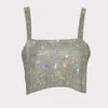 Femmes fête haut court femme solide dos nu bretelles plein diamants paillettes Cami dame à la mode sans manches 220325