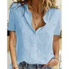 Women's Blouses & Shirts Oversized Fashion Ladies Tops Woman Summer Button Up Shirt Women Cotton Linen Short Sleeve White Top Blusas MujerWo