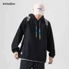 Wafel Vintage Mannen Hoodie Effen Kleur Plaid Mannelijke Lange Mouw Hoodie 대형 헐렁한 프레피 트루엔 후드 가루 2022 Lente L220730