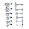 Set of 6 Pairs Zircon Ear Cartilage Tragus Studs Earrings Body Piercing Jewerly For Women and Girls