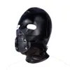 PULeather Mask Hood Blindfold Head Harnes con Dildo Penis Mouth Gag Fetish Slave BDSM Bondage Giocattoli sexy per adulti per donna Uomo