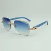 Óculos de sol buquê de diamantes 3524014 com pernas de madeira azul natural e lentes lapidadas de 58 mm7413698