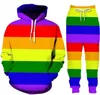 Vente en gros - New Fashion Men / Womens Rainbow Flag Sweatshirt Joggers Funny 3D Print Unisex Hoodies + Pants% 017