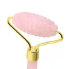 Rosa Rosa Quartz Roller Cabeça Dupla Rolo Rolo Rolo Facial Massager Facial Metal Mudo Integrado