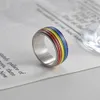 Regenbogenfarbener Ring aus Edelstahl, frei drehbar, Zappeln, Drehen, LGBT-Pride-Ring, Zubehör, Schmuck
